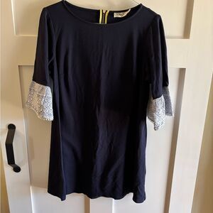 Eliza J Navy Blue Dress Size White Bell Sleeve Exposed Back Zipper Lined 14W